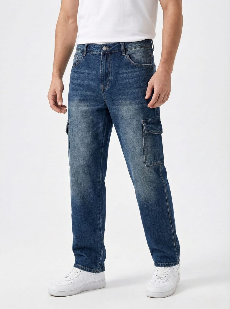 Men’s Dark Wash Cargo Denim Jeans