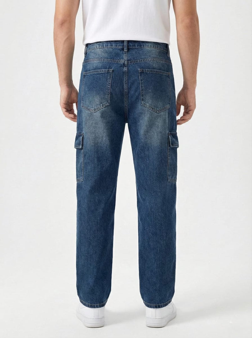 Men’s Dark Wash Cargo Denim Jeans