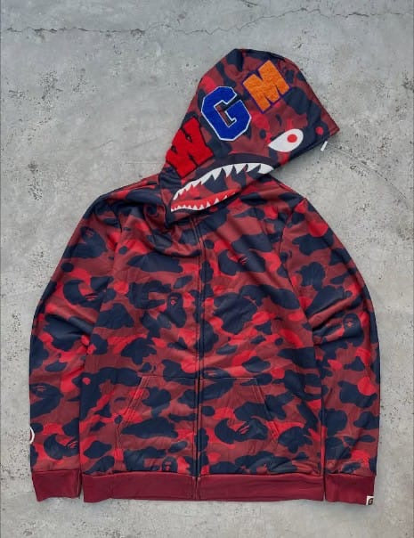 LODSMAK Shark Camo Zip Hoodie — Red Camo