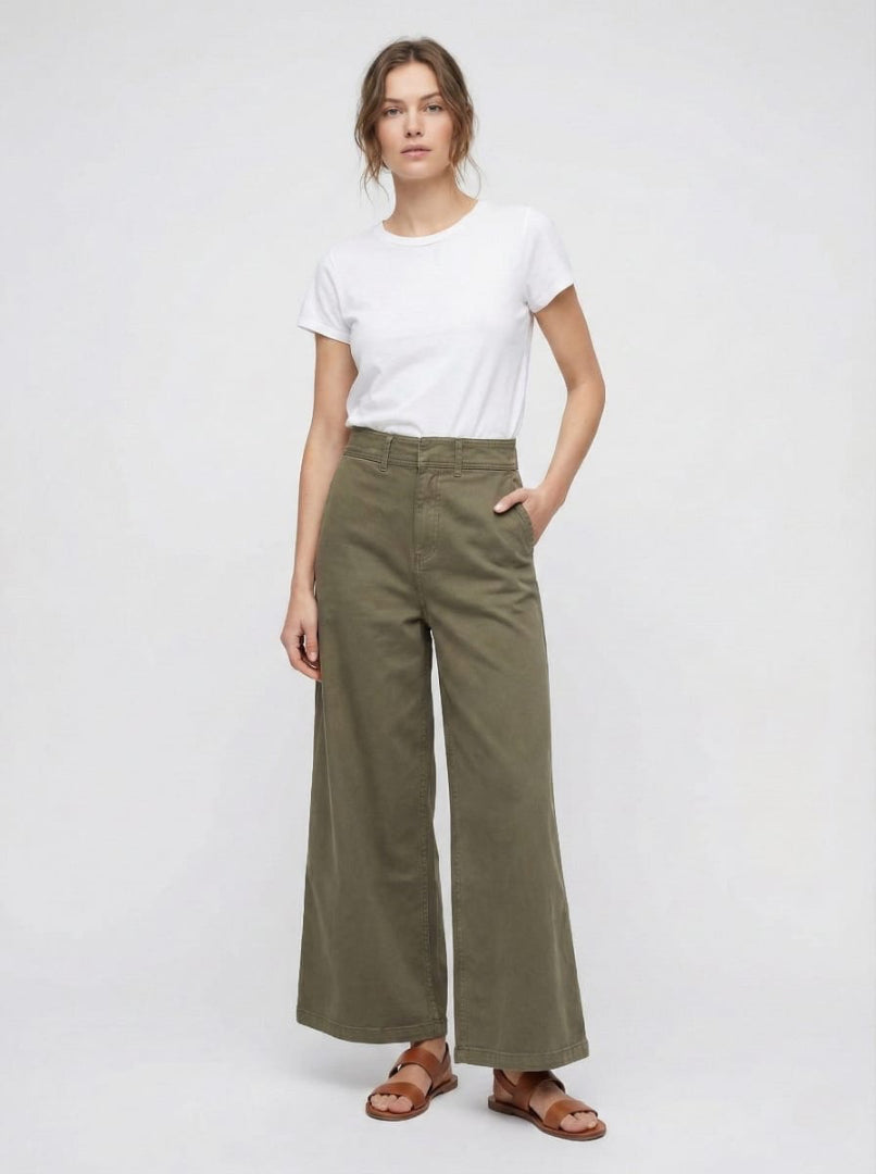 Women’s Olive Wide-Leg High Waist Pants