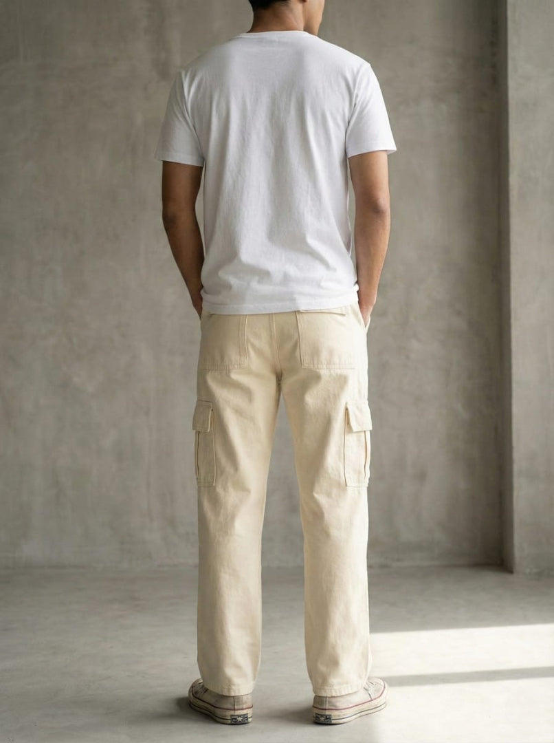 Men’s Cream Cargo Denim Pants