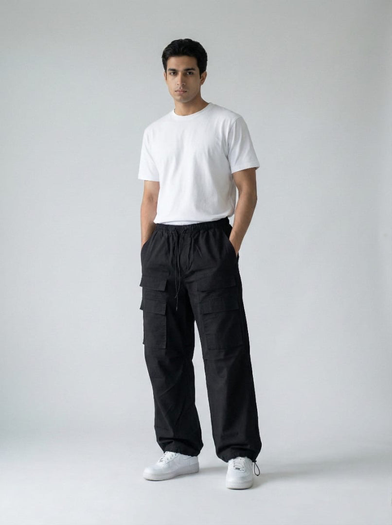 Black Relaxed Cargo Joggers for Men