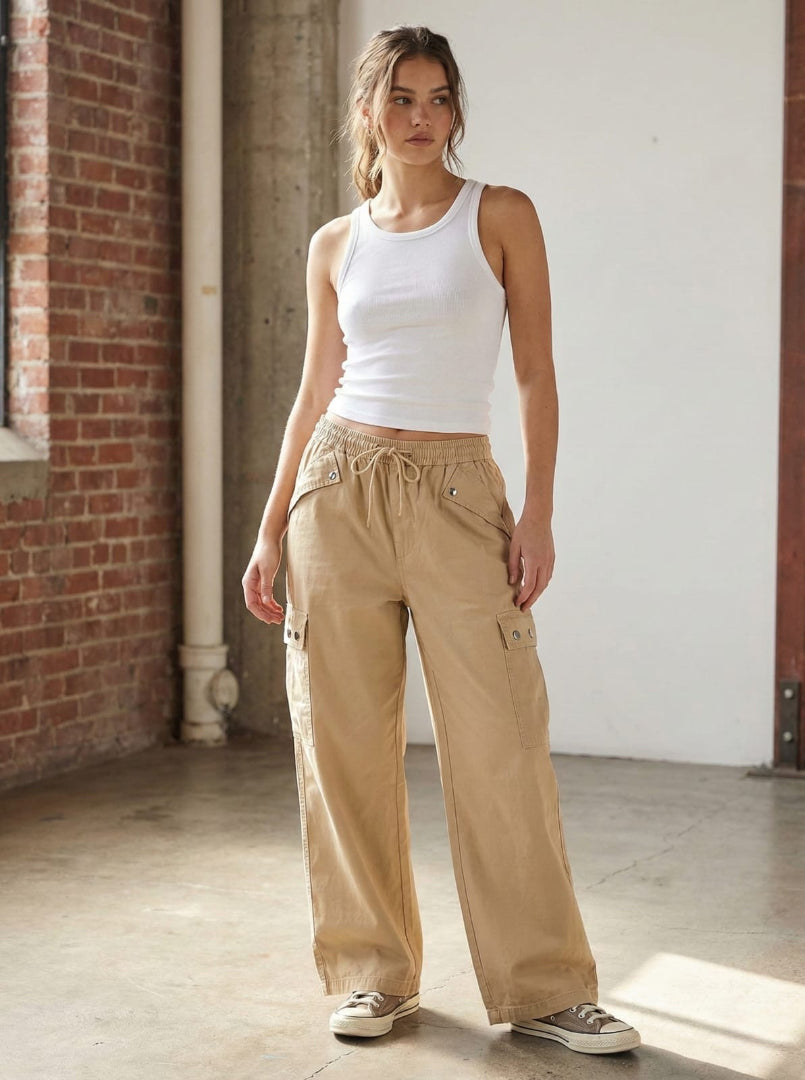 Beige Women’s Cargo Jogger Pants