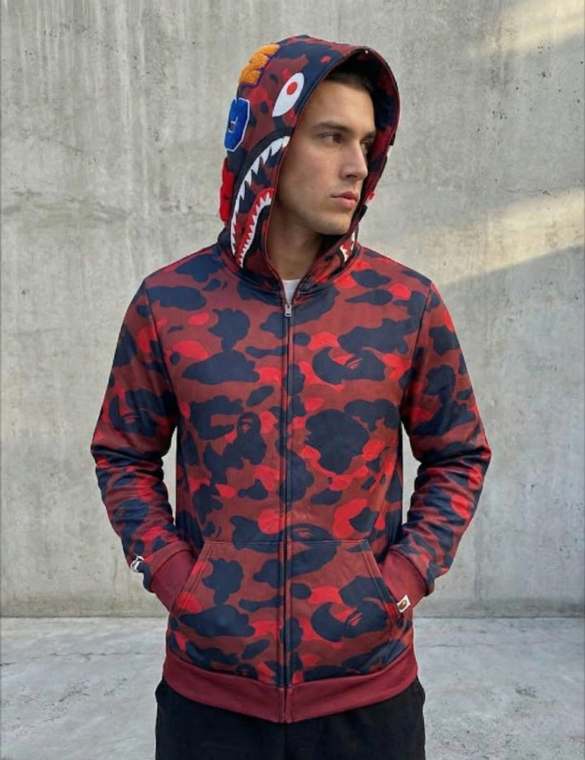 LODSMAK Shark Camo Zip Hoodie — Red Camo